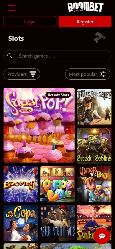 Boombet Casino games page on a mobile phone