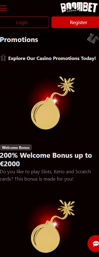 Boombet Casino promotions page on a mobile phone